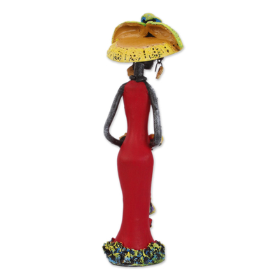 Keramikstatuette - Tag der Toten Catrina Keramikfigur im roten Kleid