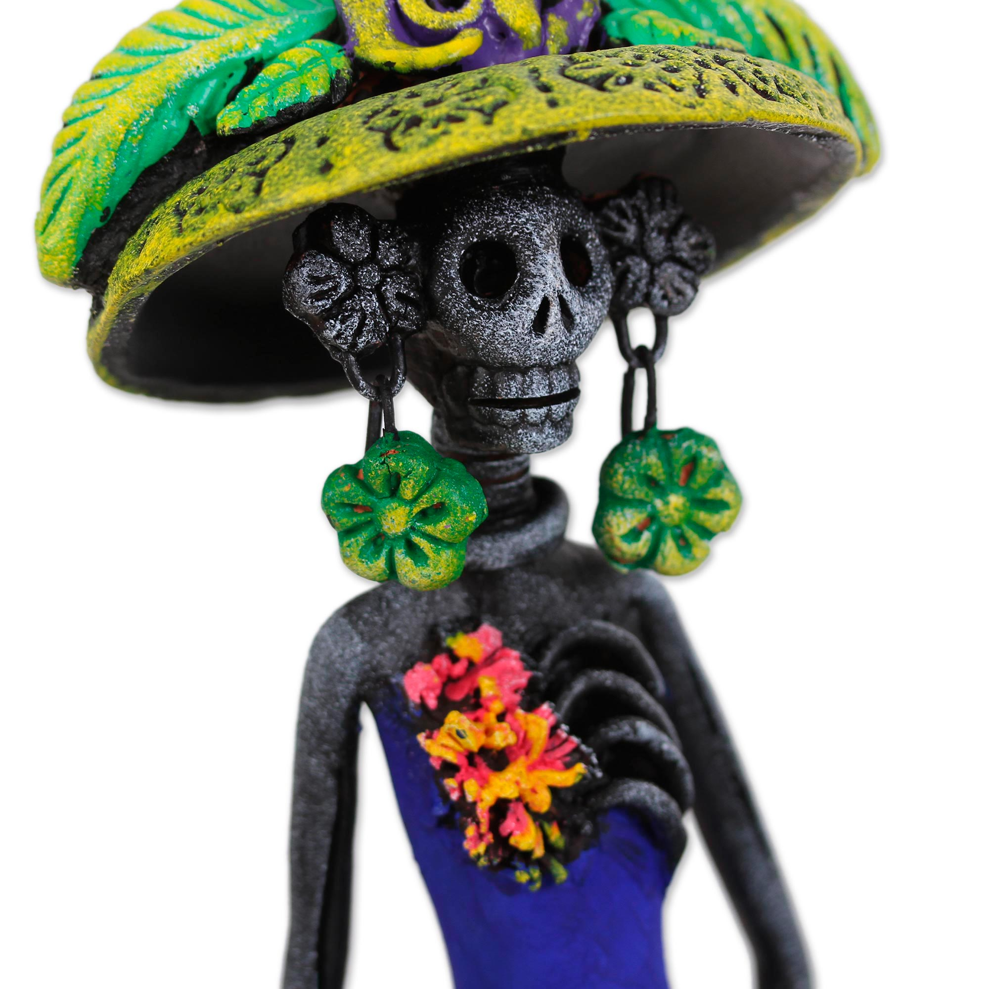 Day Of The Dead Catrina Ceramic Figurine In Blue Dress Catrina With