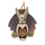 Ceramic mask, 'Noble Eagle' - Earthtone Noble Eagle Warrior Handcrafted Ceramic Wall Mask