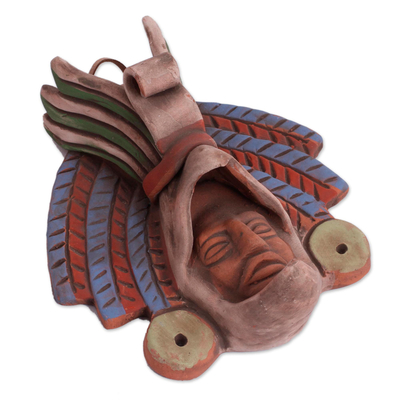 Máscara de cerámica - Earthtone noble eagle warrior máscara de pared de cerámica hecha a mano