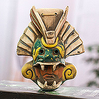 Ceramic mask, 'Quetzalcoatl Revered' - Earthtone Quetzalcoatl Handcrafted Ceramic Wall Mask