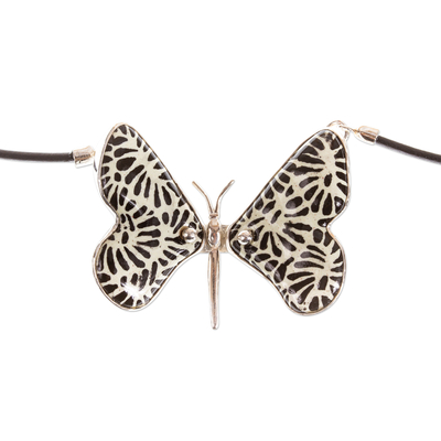 Ceramic pendant necklace, 'Talavera Butterfly' - Talavera Ceramic Butterfly Pendant Necklace from Mexico