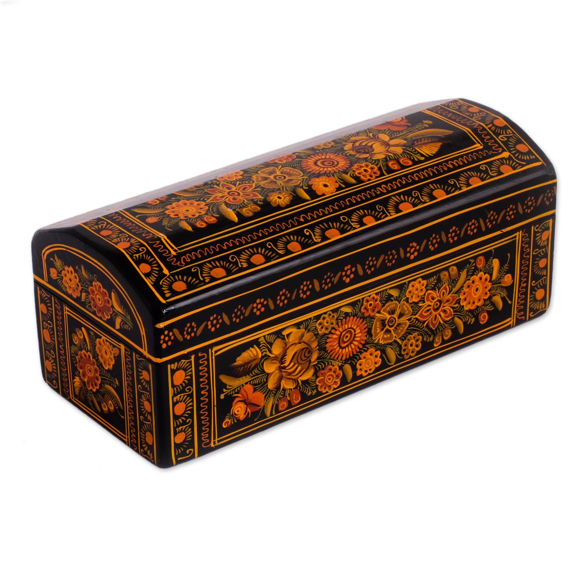 Orange Floral Wood Decorative Box from Mexico Secrets of My Heart