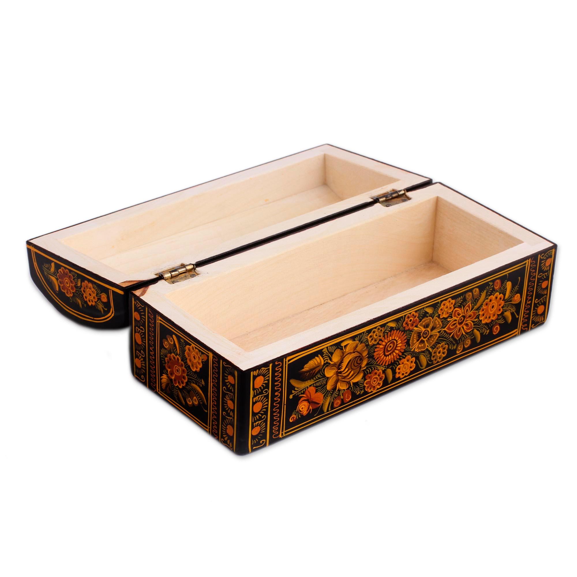 Orange Floral Wood Decorative Box from Mexico Secrets of My Heart