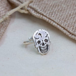 Sterling silver cocktail ring, 'Ancestors Honored' - Sterling Silver Skull with Double Band Cocktail Ring
