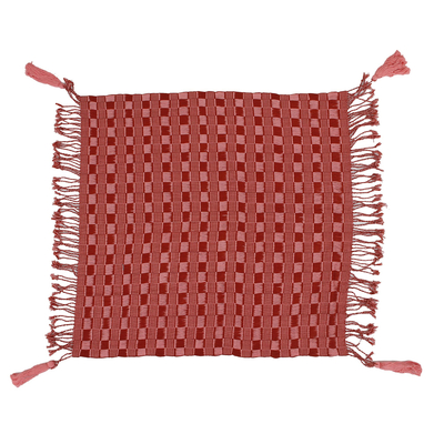Bufanda de algodón - tejida Bufanda a mano con flecos en rojo ladrillo y rosa con borlas