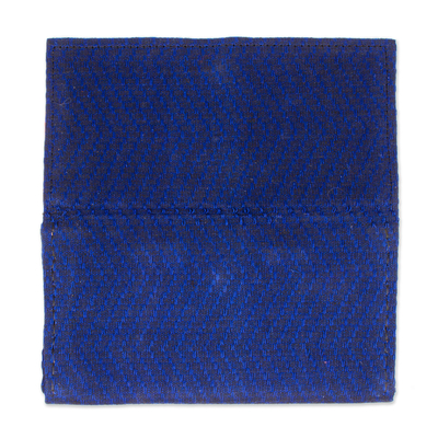 Cartera de algodón - Clutch azul de algodón tejido a mano con interior naranja brillante