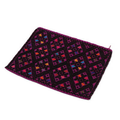 Cotton cosmetic bag, 'Nocturnal Dreams' - Cotton Cosmetic Bag in Amethyst and Black from Mexico