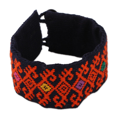Cotton Wristband Bracelet in Tangerine and Midnight
