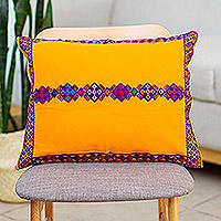 Cotton cushion cover, 'Mango Bliss' - Geometric Cotton Cushion Cover in Mango from Mexico