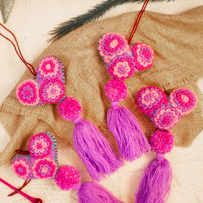 Handmade Wood Bead Garland with Tassel & Heart, Red, White & Pink Valentines  Day