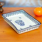 Ceramic serving dish, 'Sugar Skull Server' - Blue and Cream Day of the Dead Skull Ceramic Serving Dish
