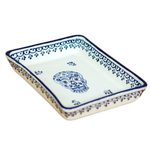 Ceramic serving dish, 'Sugar Skull Server' - Blue and Cream Day of the Dead Skull Ceramic Serving Dish