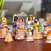Ceramic nativity scene, 'Nativity Bells' (11 pieces)