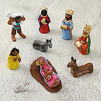 Ceramic nativity scene, 'Joyful Birth' (10 piece) - Handcrafted and Hand Painted Ceramic Nativity Scene