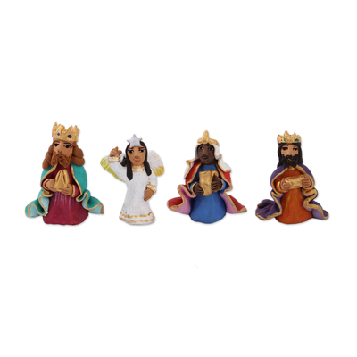 Ceramic nativity scene, 'Glorious Gathering' (15 piece) - Handcrafted colourful Ceramic Nativity Scene (15 piece)