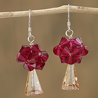 Swarovski crystal dangle earrings, 'Glittering Desire' - Red and Brown Swarovski Crystal Dangle Earrings from Mexico