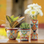 Maceta de cerámica - Maceta de cerámica floral con borde rojizo estilo talavera