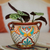 Ceramic flower pot, 'Sunlit Stroll' - Talavera Style Russet Rim Floral Ceramic Flowerpot Urn