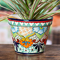 Maceta de cerámica, (6,5 pulgadas) - Maceta de cerámica floral colorida estilo talavera (6,5 pulgadas)