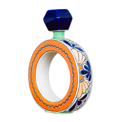 Blue and Orange Ring Shape Ceramic Tequila Decanter