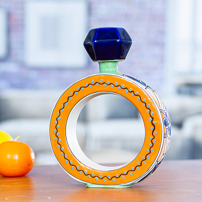 Decantador de tequila de cerámica - Decantador de tequila de cerámica con forma de anillo azul y naranja