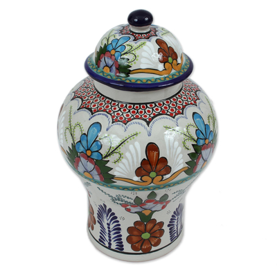 Keramische dekorative Vase, 'Talavera Blumen'. - Handgemalte Keramik-Dekorvase im Talavera-Stil