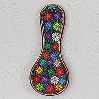 Ceramic decorative spoon rest, 'Floral Hacienda' - Floral Ceramic Decorative Spoon Rest from Mexico