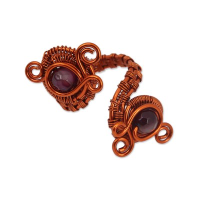 Handcrafted Purple Agate and Copper Wire Wrap Ring