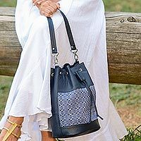 Cotton accent leather bucket bag,