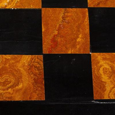 Marble chess set, 'Earthen Challenge' - Brown and Black Marble Chess Set Crafted in Mexico