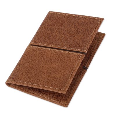 Handcrafted Leather Document Wallet in Brown from Mexico