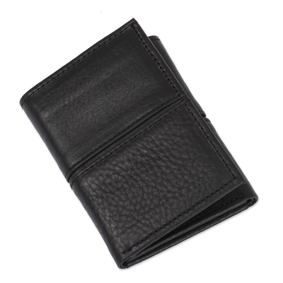 Leather wallet, 'Sleek Design in Black' - Artisan Crafted Leather Wallet in Black from Mexico
