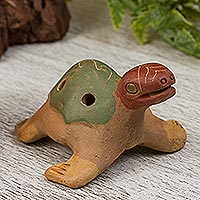 Artisan Crafted Ceramic Turtle Ocarina from Mexico,'Desiring the Sky'
