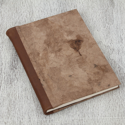 Leather accented recycled paper journal, 'Cherished Memories' - Leather Accent Recycled Paper Journal in Brown from Mexico
