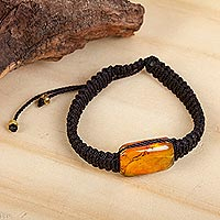 Amber pendant bracelet, 'Ancient Desire in Black' - Amber Pendant Bracelet in Black from Mexico
