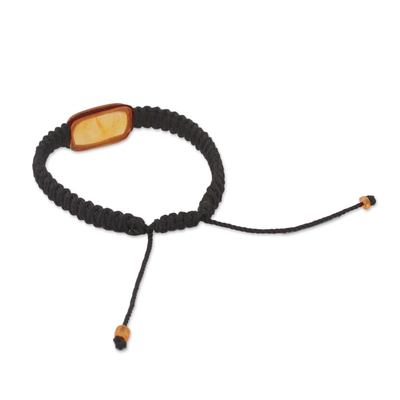 Amber pendant bracelet, 'Ancient Desire in Black' - Amber Pendant Bracelet in Black from Mexico