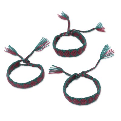 Cotton Wristband Bracelets in Maroon from Mexico (Set of 3)