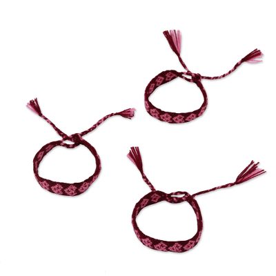 Cotton Wristband Bracelets in Orchid from Mexico (Set of 3)