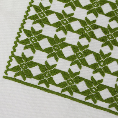 Cotton cushion cover, 'Tantalizing Geometry' - Geometric Cotton Cushion Cover in Avocado and White