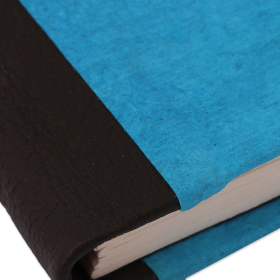 Leather accent recycled paper journal, 'Sky Memories' - Leather Accent Recycled Paper Journal in Blue from Mexico