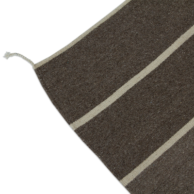 Flächenteppich aus zapotekischer Wolle, 'Sandy Stripes' (2,5x5) - Wollflächenteppich mit braunen und grauen Streifen (2,5x5)