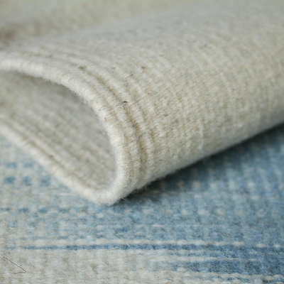Alfombra zapoteca de lana, (2.5x5) - Alfombra de lana en azul y marfil de México (2,5x5)