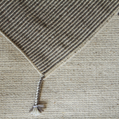 Alfombra zapoteca de lana, (2.5x5) - Alfombra de lana en ámbar y marfil de México (2,5x5)