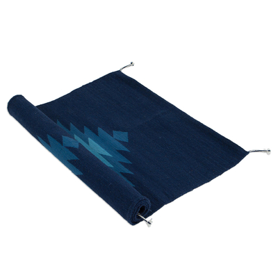 Wool area rug, 'Ocean Diamonds' (2.5x5) - Geometric Zapotec Wool Area Rug in Blue from Mexico (2.5x5)
