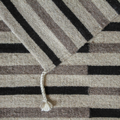 Alfombra zapoteca de lana, (2x3) - Tapete de lana a rayas tejido a mano de México (2x3)