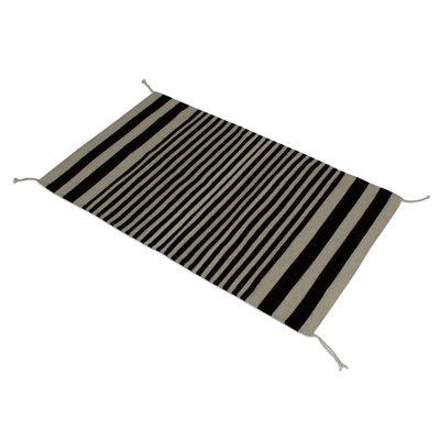 Zapotec wool area rug, 'Lines of Time' (2x3) - Wool Area Rug with Ivory and Ebony Stripes from Mexico (2x3)