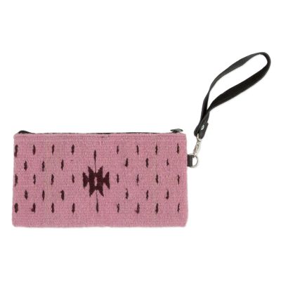 Handwoven Leather Accented Wool Wristlet in Dusty Rose