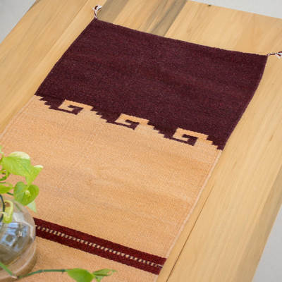 Wool table runner, 'Ginger Waves' - Wave Pattern Handwoven Wool Table Runner from Mexico