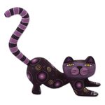 Wood alebrije figurine, 'Curiosity Cousin in Purple' - Handcrafted Purple Wood Alebrije Playful Cat Figurine